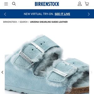 Birkenstock Arizona Shearling Light Blue Suede Leather EU38 US 7 7.5 Narrow